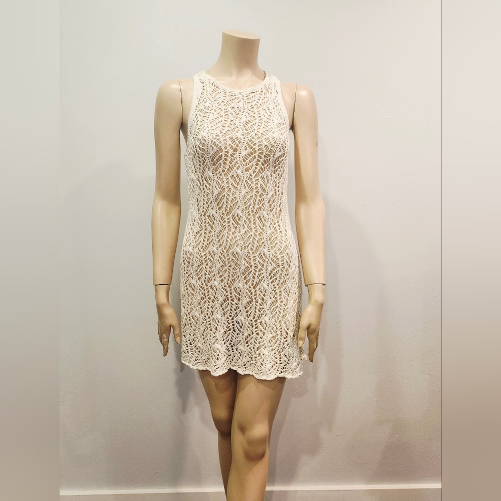 Abercrombie White Knit Pullover Swimsuit Cover Up SZ L girls XS Womens